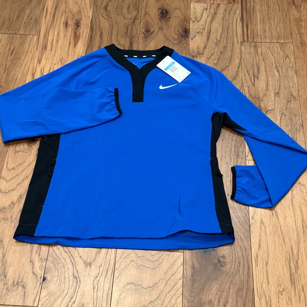 Nike Womens Softball Pullover Jacket Blue Black V-Neck DO9170-493 Medium NWT
